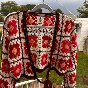 Mi ami by Francesca Red and Cream Crochet Cardigan size small